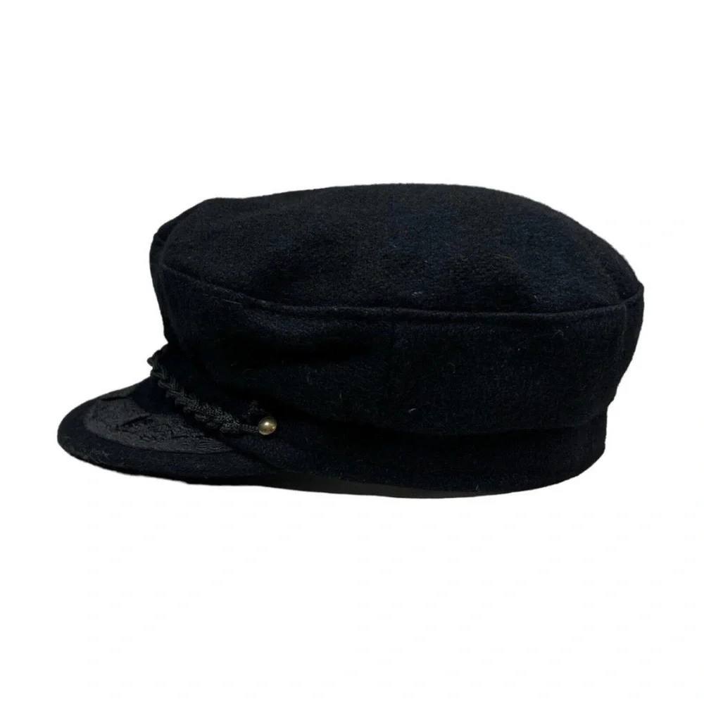 Vintage Greek Fisherman Newsboy Sailor Cap Hat Wool Embroidered Black Size L - Picture 6 of 16